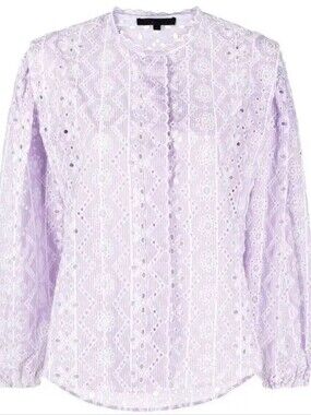 Maje Blouse Lilac Eyelet Cosiry striped broderie anglaise Top Size 0 XS